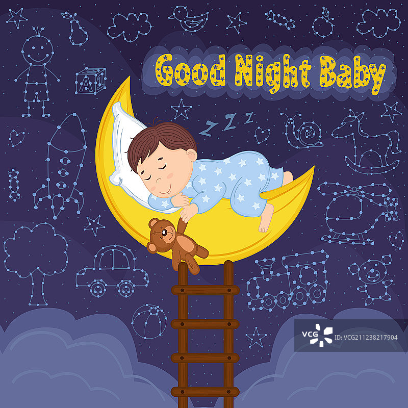 男孩在月球上睡觉图片素材