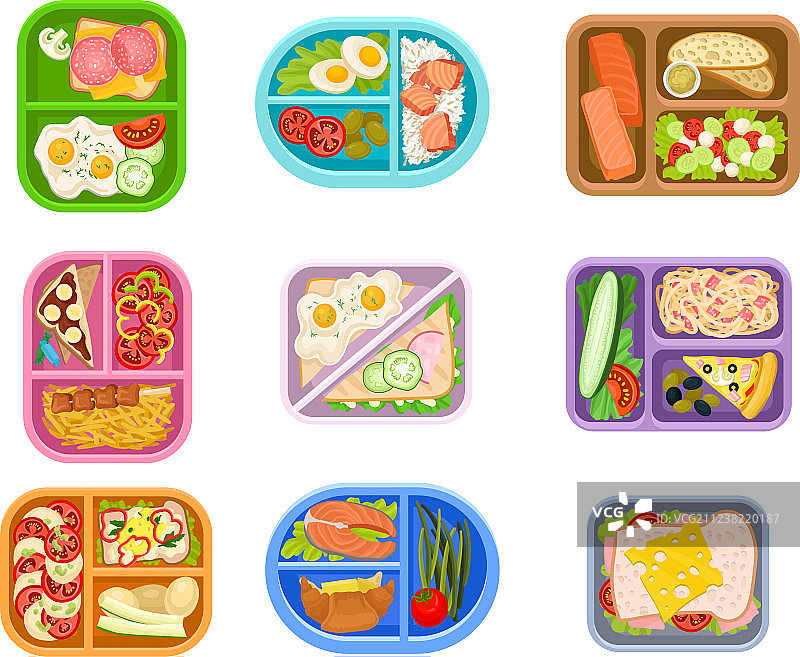 塑料午餐盒扁平风套装图片素材