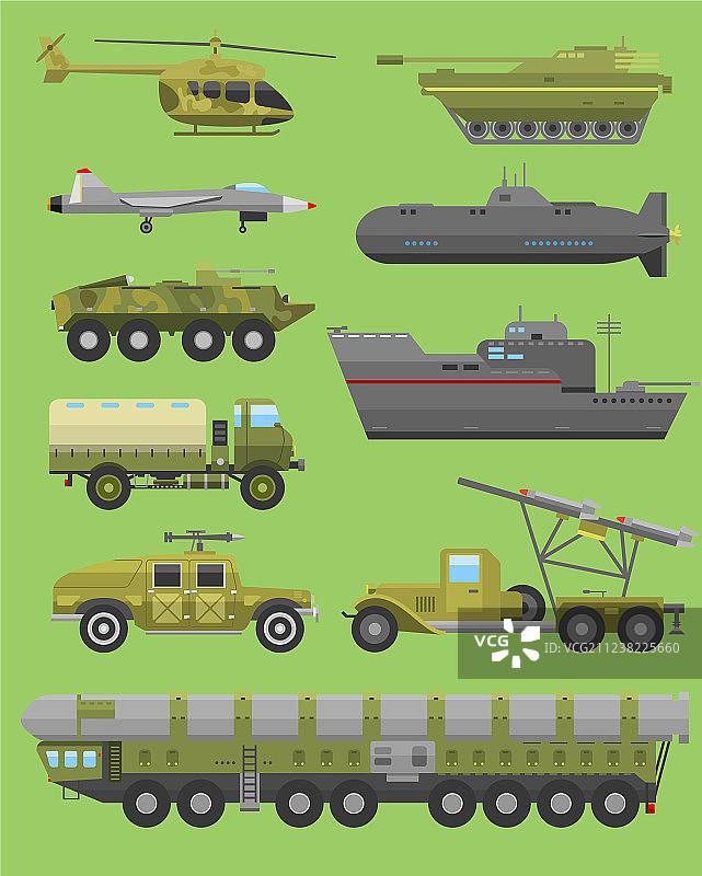 军用技术运输车装甲（扁平风格）图片素材