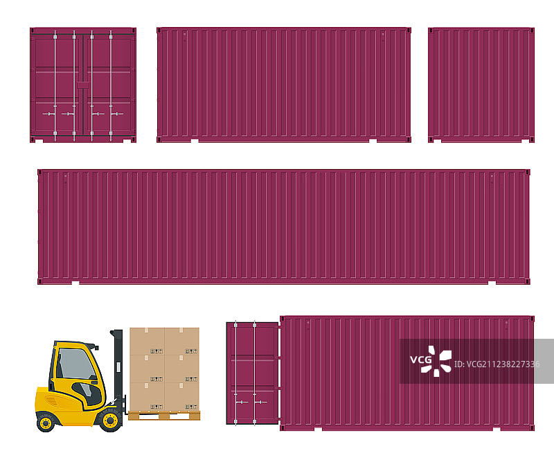 各种集装箱和叉车侧面图片素材
