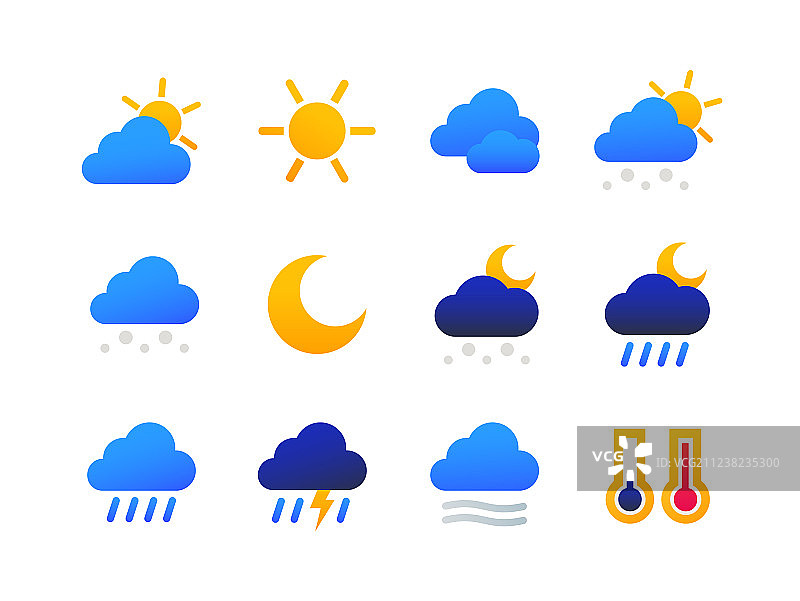 天气类型扁平设计风格符号图片素材