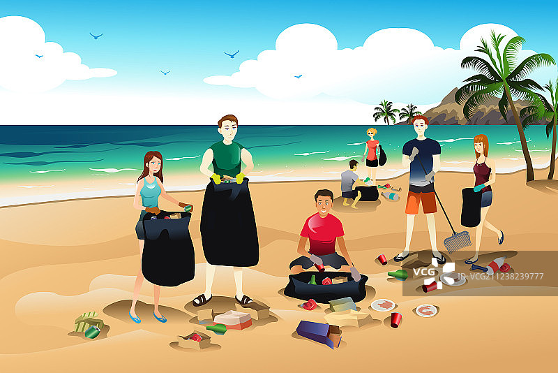 人们清理垃圾图片素材