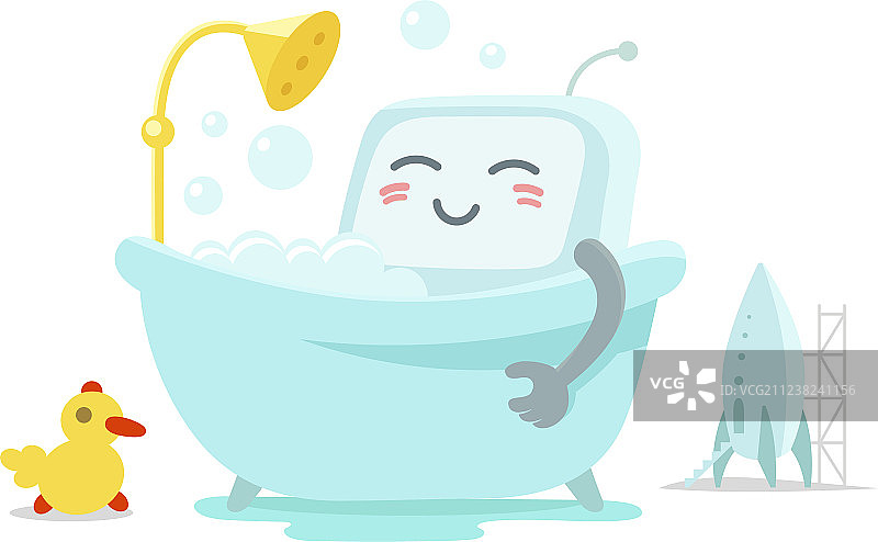 表情符号贴纸：机器人在浴缸里泡澡图片素材