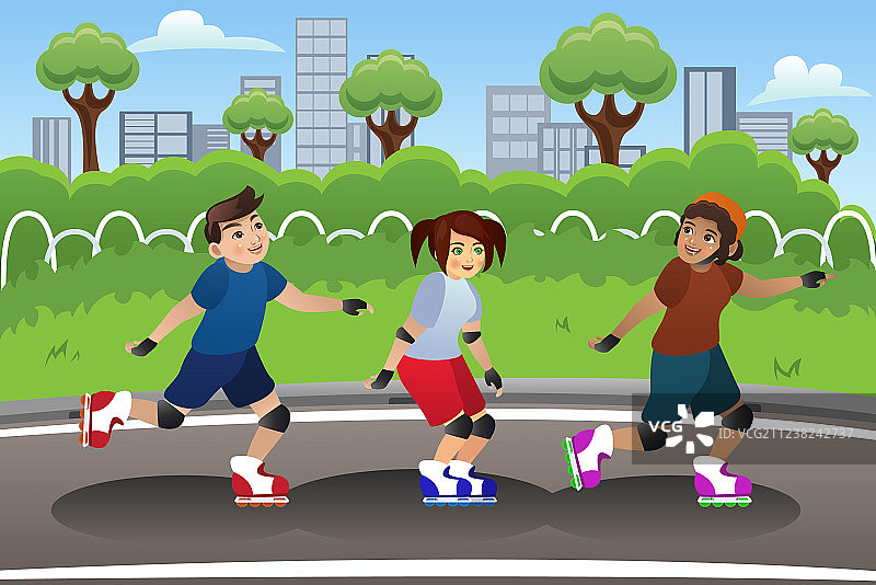 孩子们户外轮滑图片素材