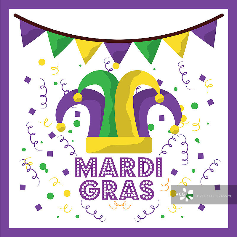 狂欢节小丑帽彩带和三角旗图片素材