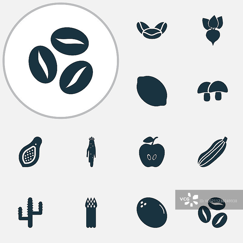 食物图标集：咖啡豆、木瓜与柑橘图片素材