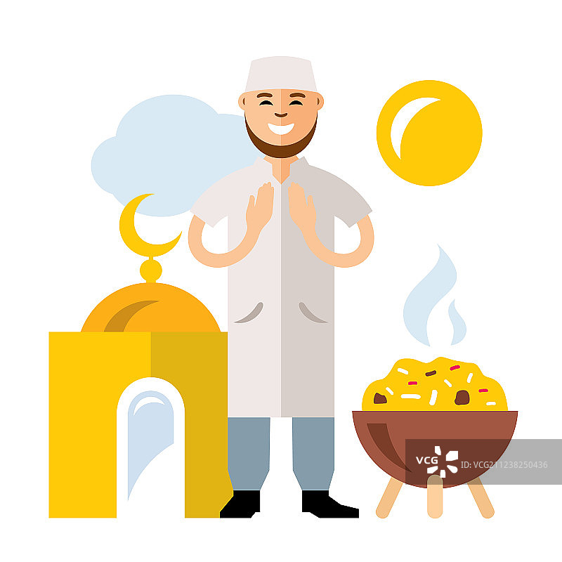 伊斯兰祈祷扁平风格彩色卡通图片素材