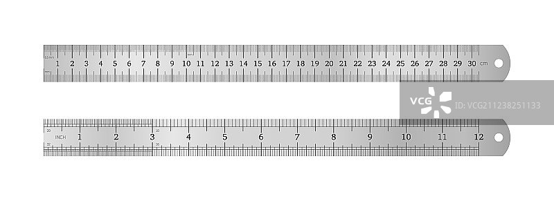 逼真金属尺30厘米和12英寸图片素材