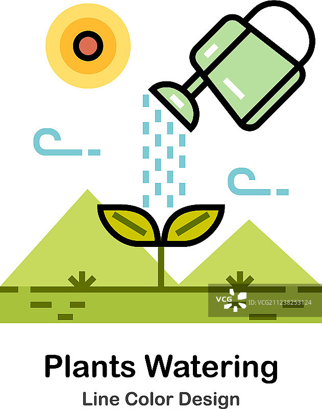 植物浇水线性彩色图标图片素材