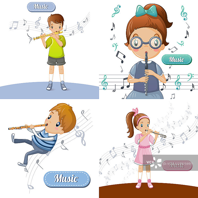 卡通风格的长笛音乐banner合集图片素材