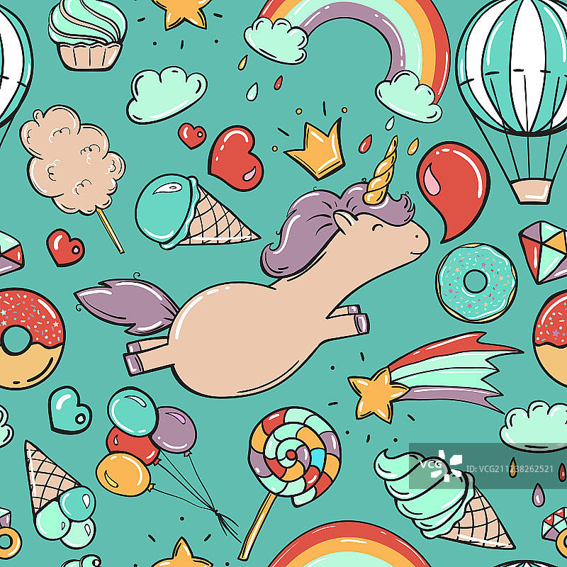 独角兽甜美贴纸套装图片素材