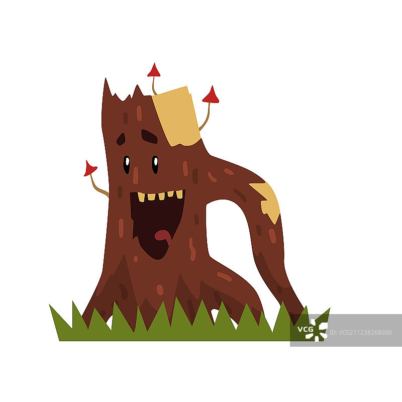 快乐的笑树桩蘑菇角色图片素材