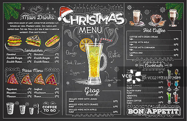 复古粉笔圣诞菜单设计图片素材