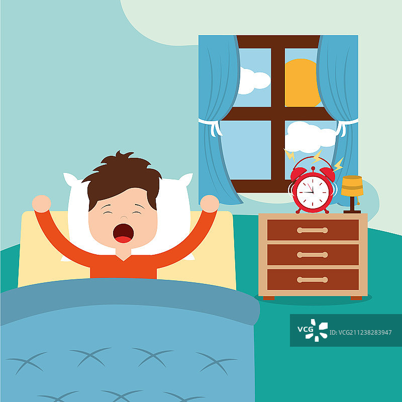小男孩醒来图片素材
