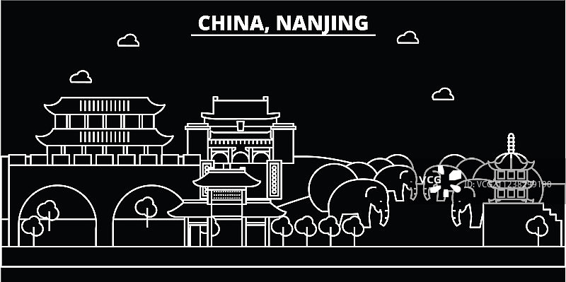南京天际线剪影图片素材