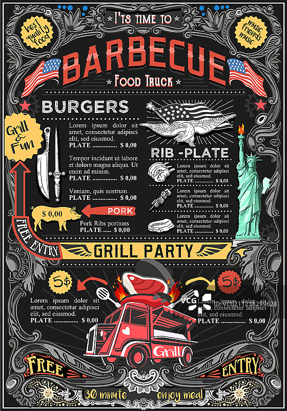 街头烧烤美食节餐车菜单图片素材