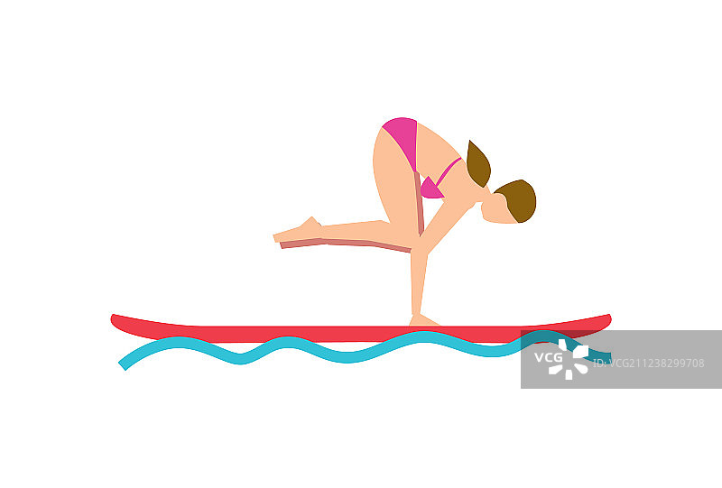 在桨板上保持平衡的小女孩图片素材