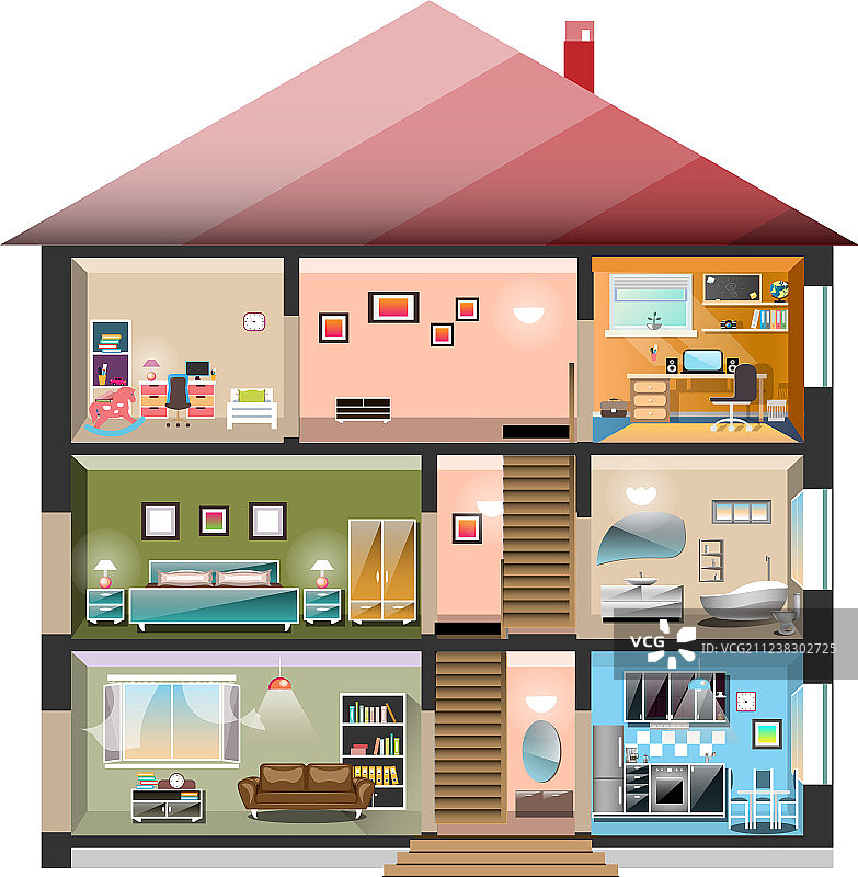 白色背景上的房屋剪影图片素材