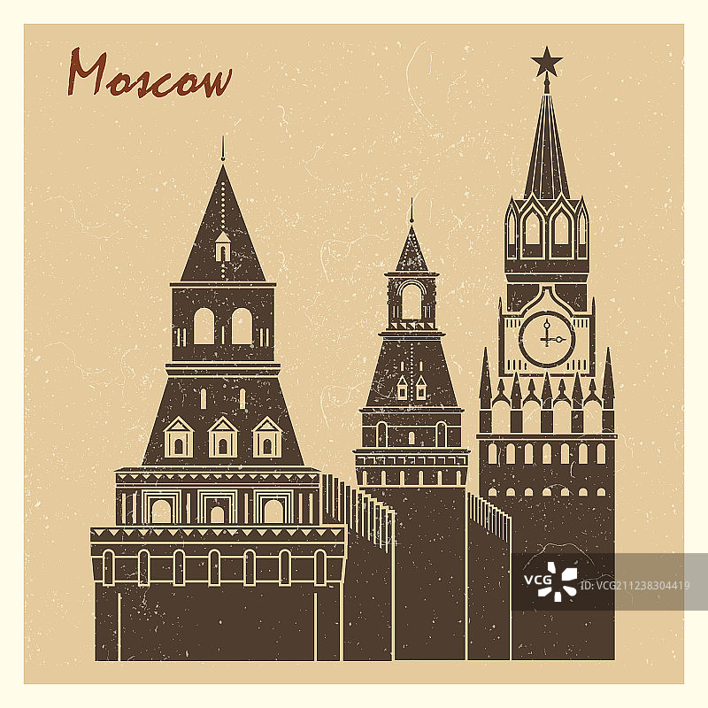 莫斯科克里姆林宫复古明信片设计图片素材