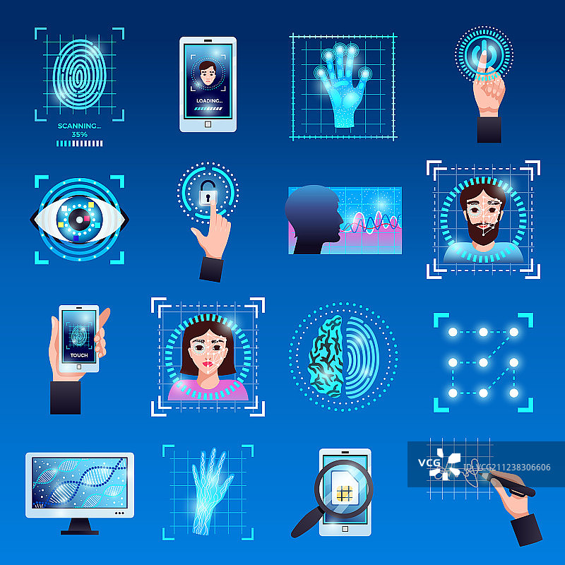 身份识别技术图标集图片素材