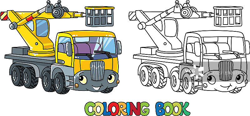 有趣的可伸缩臂式升降车涂色书图片素材
