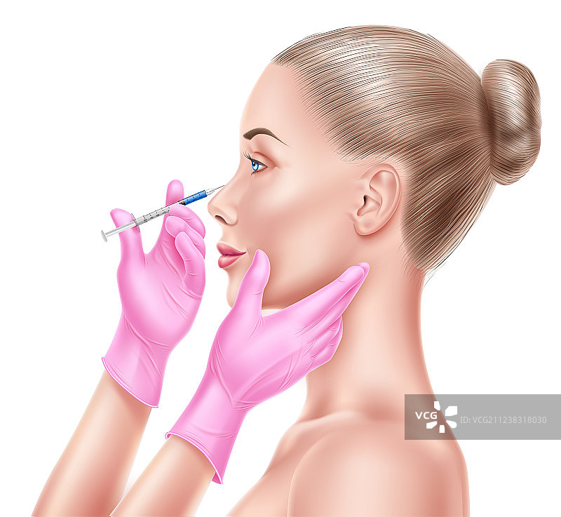 吸脂手术医生手部和注射器图片素材