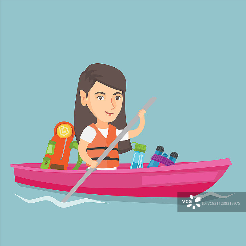 划皮划艇的年轻白人女性图片素材