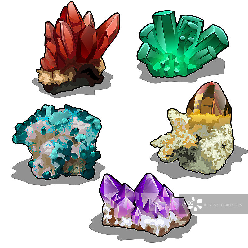五个未切割的珍贵矿物图案图片素材