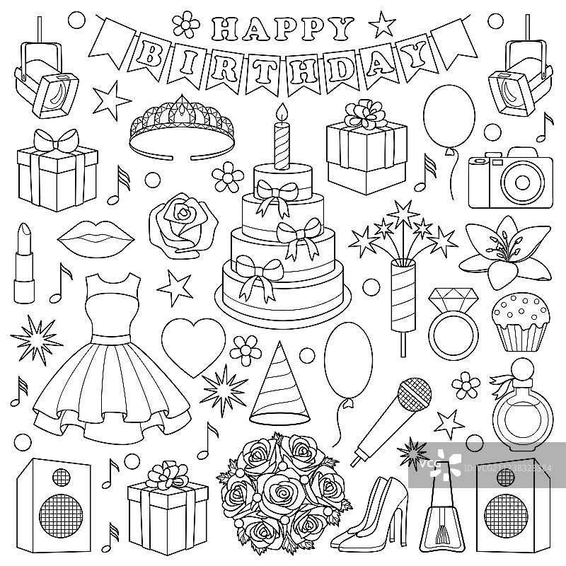 女孩生日涂鸦套装图片素材