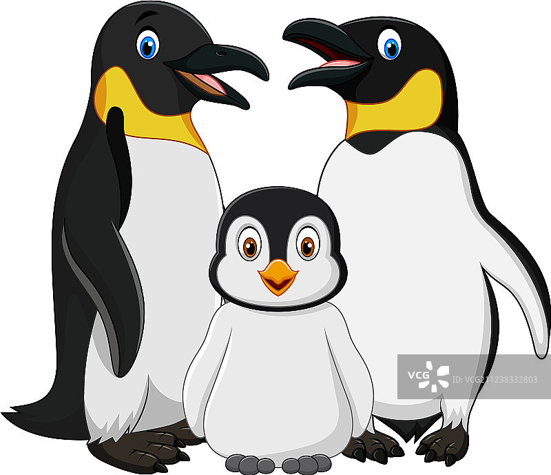 白色背景上卡通快乐的企鹅家庭图片素材