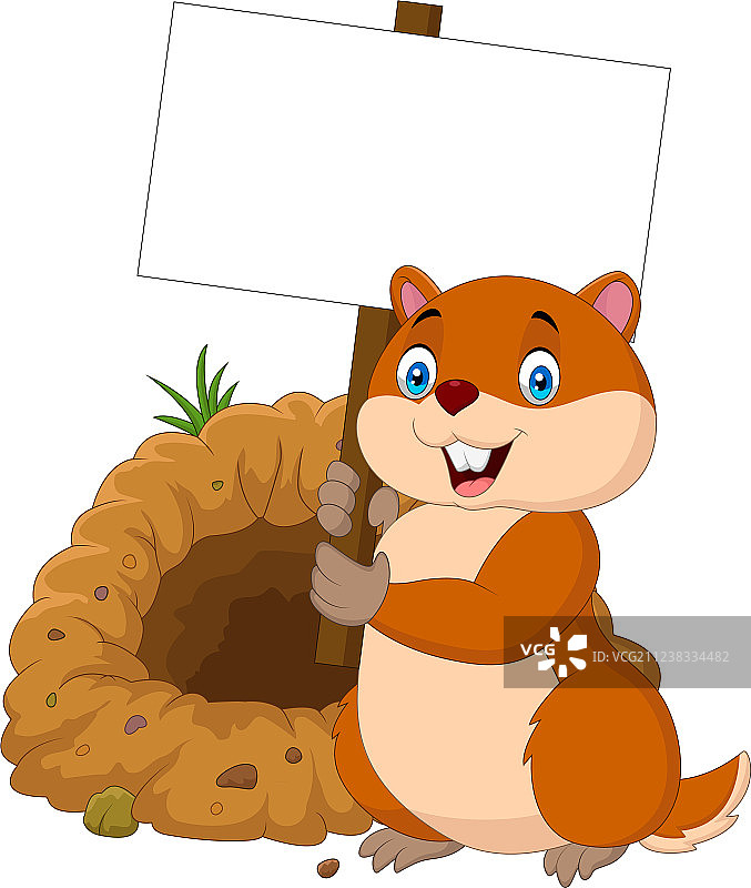 卡通土拨鼠举着空白标志图片素材
