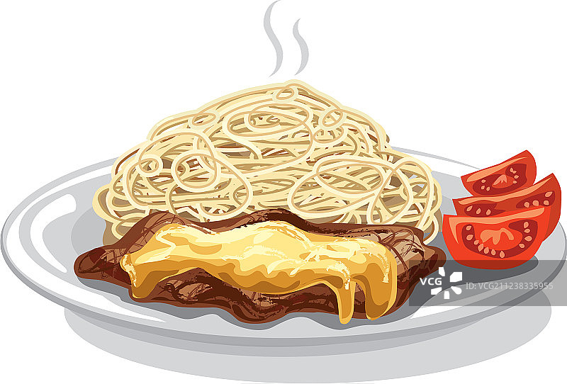 意大利面和烤肉图片素材