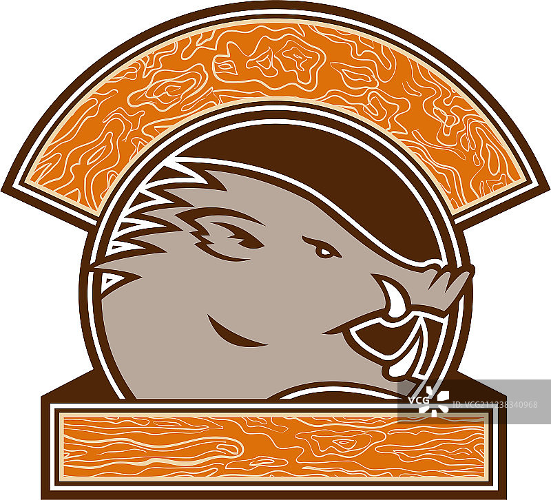 野猪头圆形复古标志图片素材