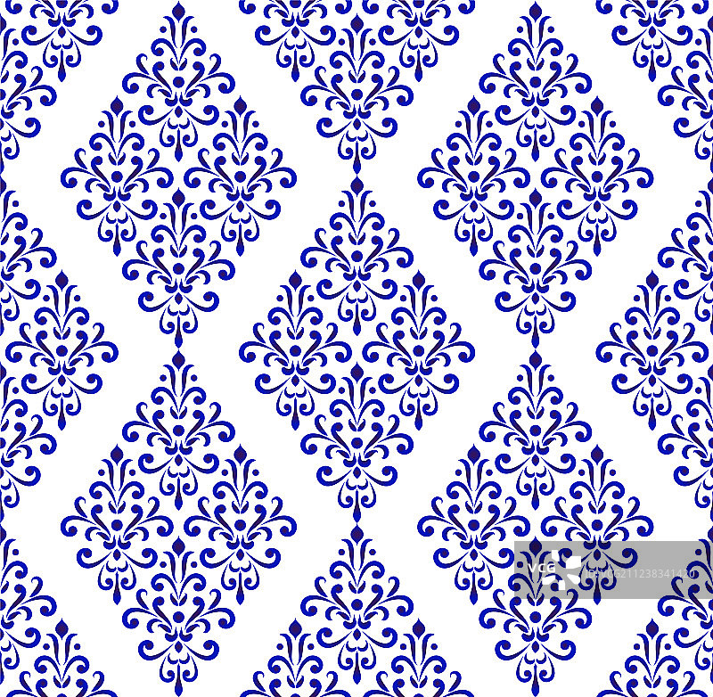 蓝白大马士革风格图案图片素材