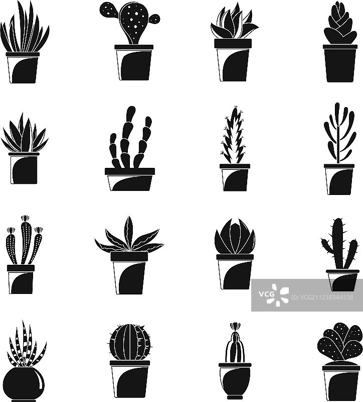 多肉植物和仙人掌图标简约风格图片素材