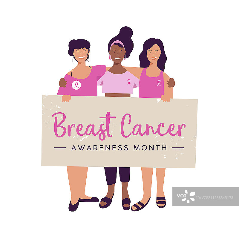 乳腺癌防治月女性朋友团体图片素材