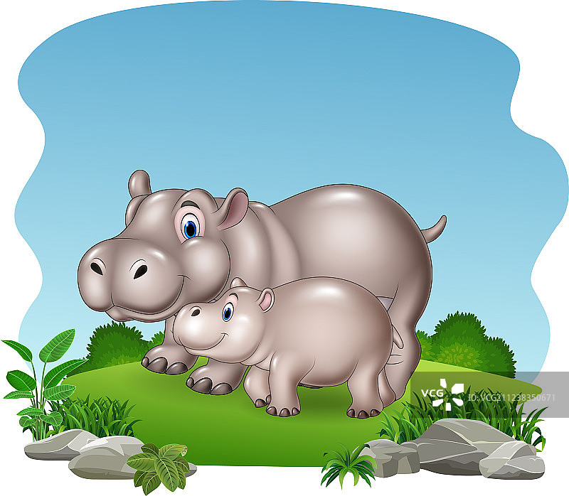 卡通河马母子丛林素材图片素材
