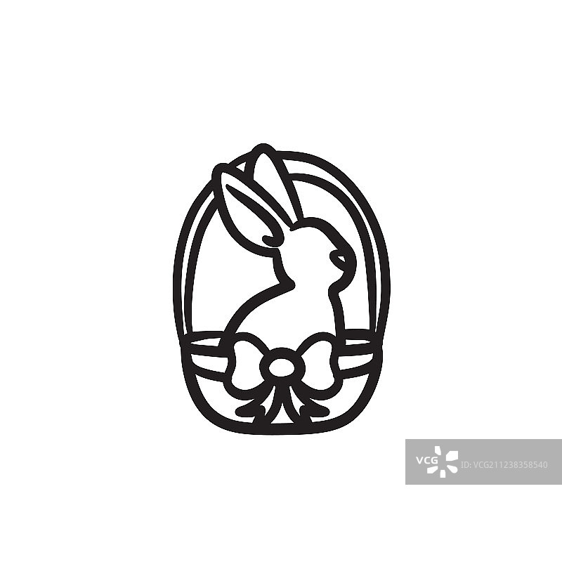 坐在篮子里的复活节兔子素描图标图片素材