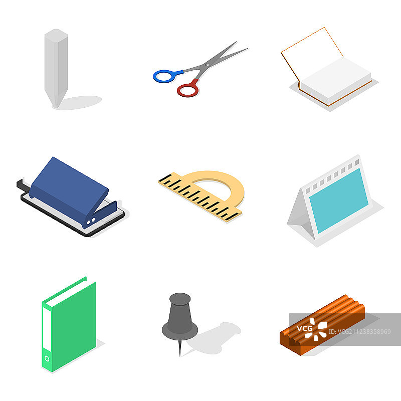 办公与学校扁平风3D等距图标合集图片素材