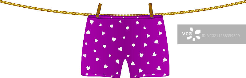 挂在绳子上的白色爱心男士平角短裤图片素材