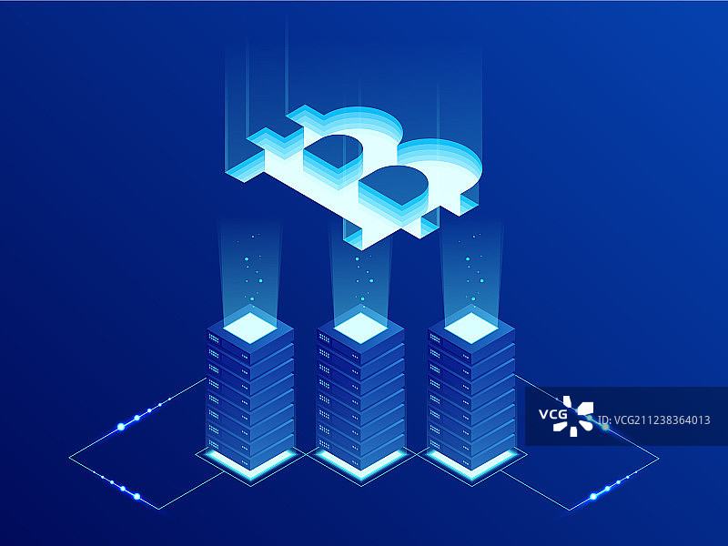 2.5D比特币加密货币矿场图片素材