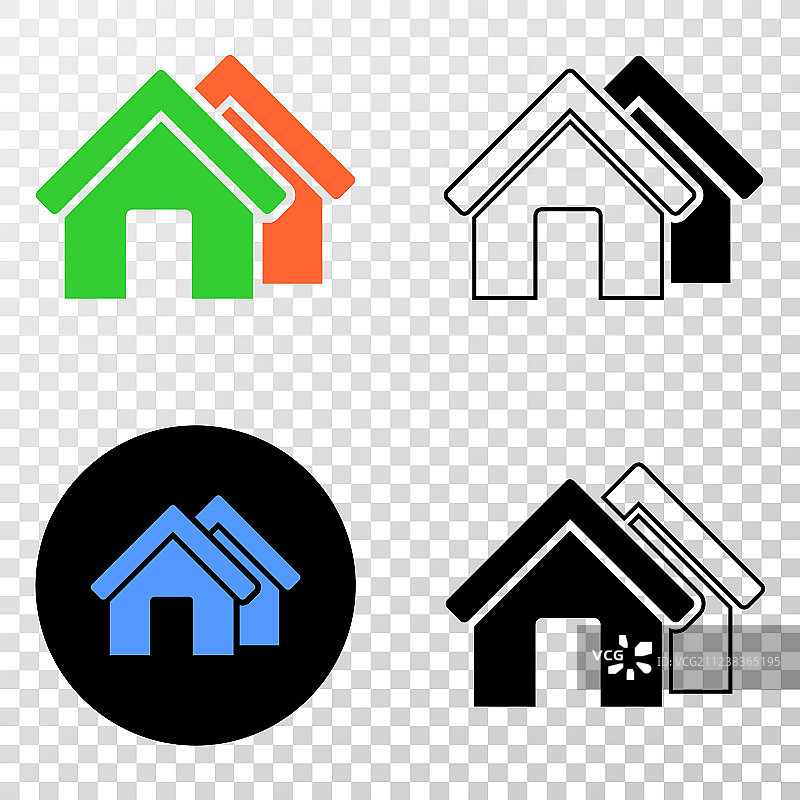 带有轮廓版本的房屋EPS图标图片素材