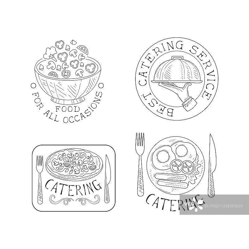 4款餐饮服务手绘标志图片素材
