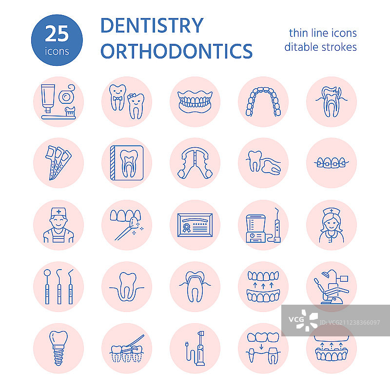 牙医正畸科室牙科护理线性图标图片素材
