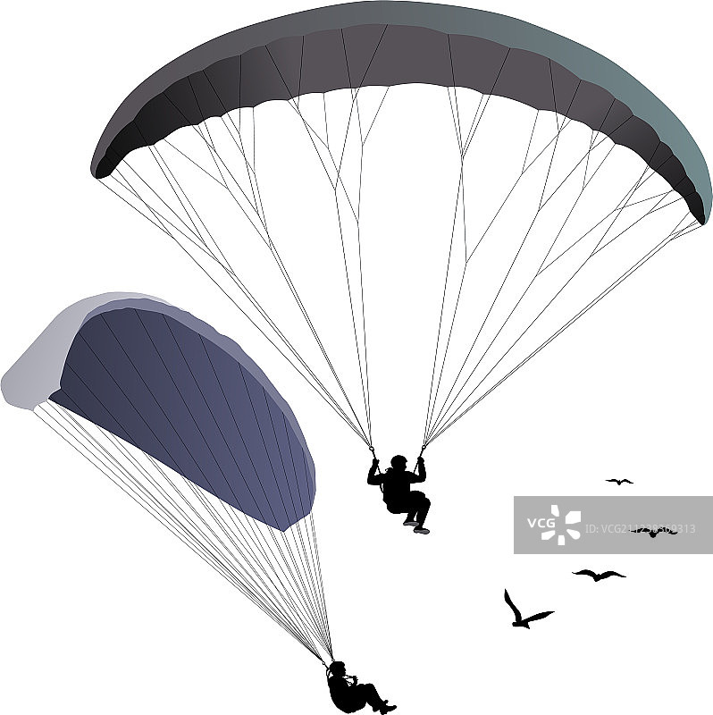两组滑翔伞剪影图片素材