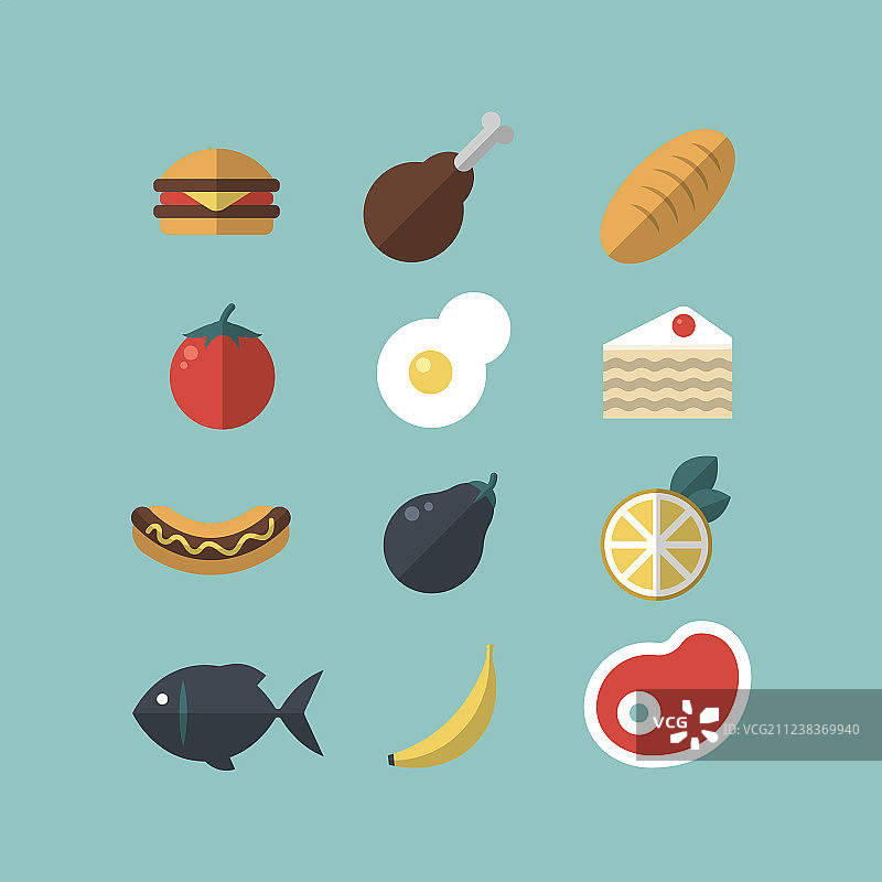 肉类蔬菜热狗蛋糕食品图标集图片素材