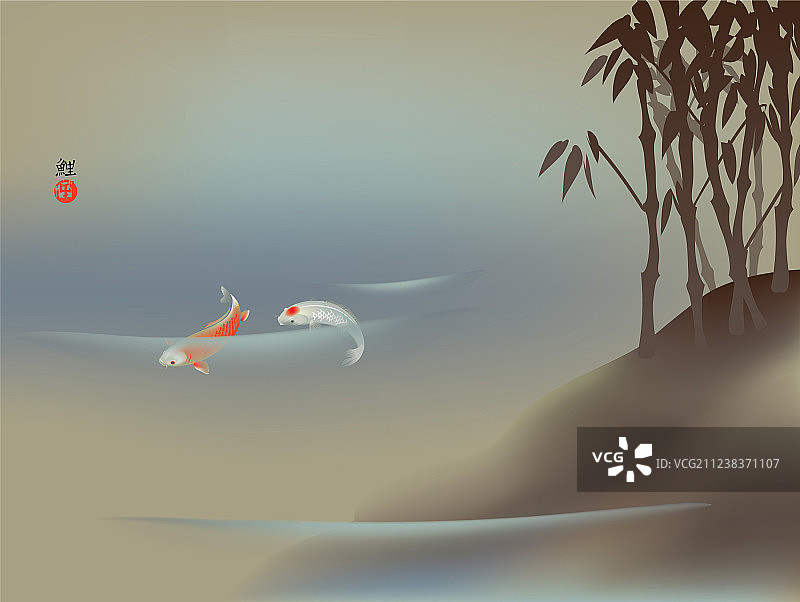 锦鲤与竹子图片素材