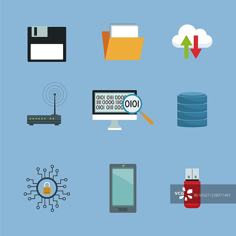 彩色背景与云存储元素图片素材