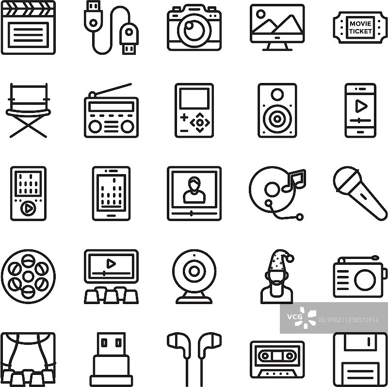 媒体娱乐线性图标图片素材