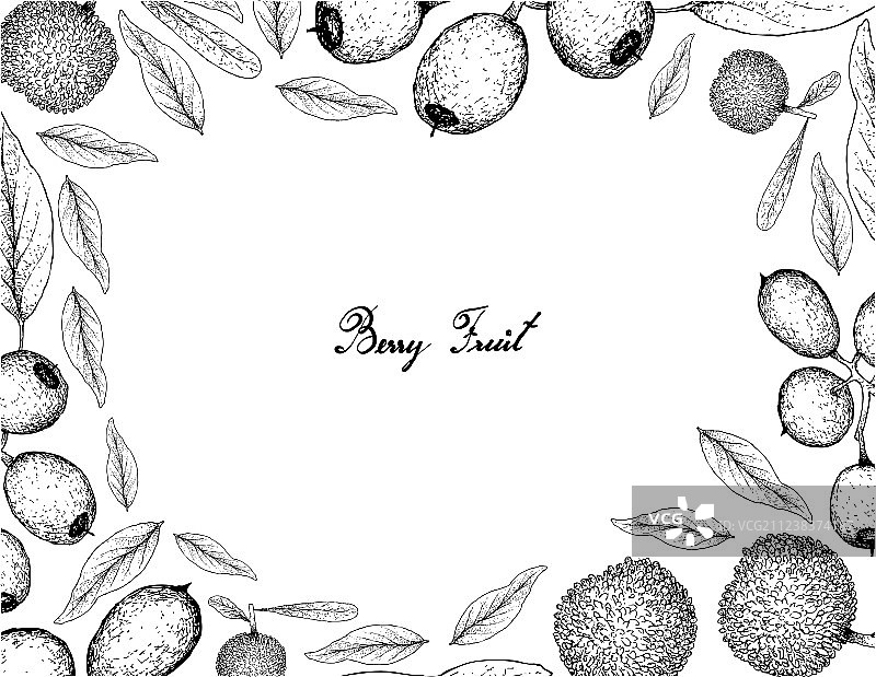 手绘杨梅和莲雾果实边框图片素材